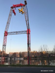 Installation du pylône P3 - téléphérique de chantier à Clichy la Garenne